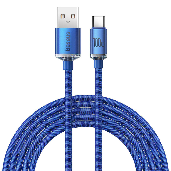 [PO ZWROCIE] Baseus Crystal Shine Series kabel przewód USB do szybkiego ładowania i transferu danych USB Typ A - USB Typ C 100W 2m niebieski (CAJY000503)