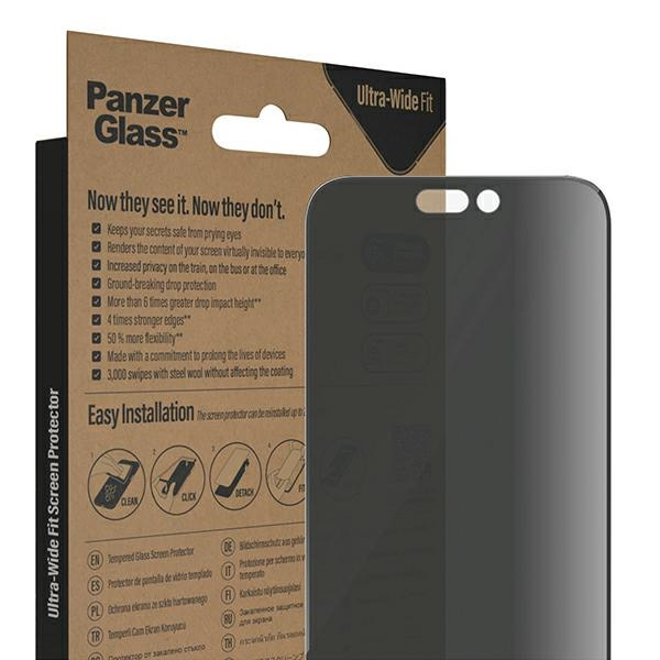 SZKŁO PanzerGlass Ultra-Wide Fit iPhone 14 Pro Max 6,7" Privacy Screen Protection Antibacterial Easy Aligner Included P2786