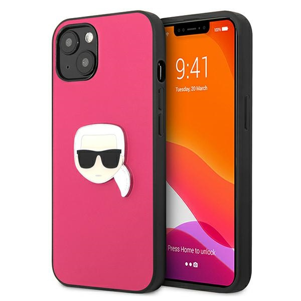 Etui KARL LAGERFELD Apple iPhone 13 Mini Leather Ikonik Karl`s Head Metal Różowy Hardcase