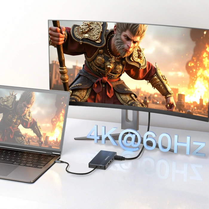 Hub USB-C 14 w 1 Wozinsky WDS03Y5S wielofunkcyjny, aluminiowy, do 3 monitorów, z kablem 15 cm  - szary