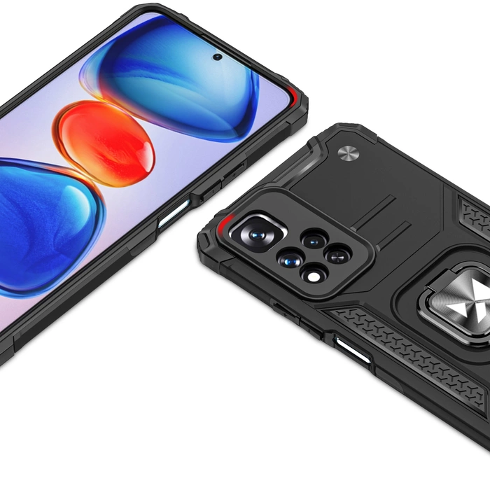 Wozinsky Ring Armor pancerne hybrydowe etui pokrowiec + magnetyczny uchwyt Xiaomi Redmi Note 11 Pro 5G (China) / Redmi Note 11 Pro+ 5G (China) / Mi 11i (India) / Mi 11i HyperCharge /  Poco X4 NFC 5G czarny