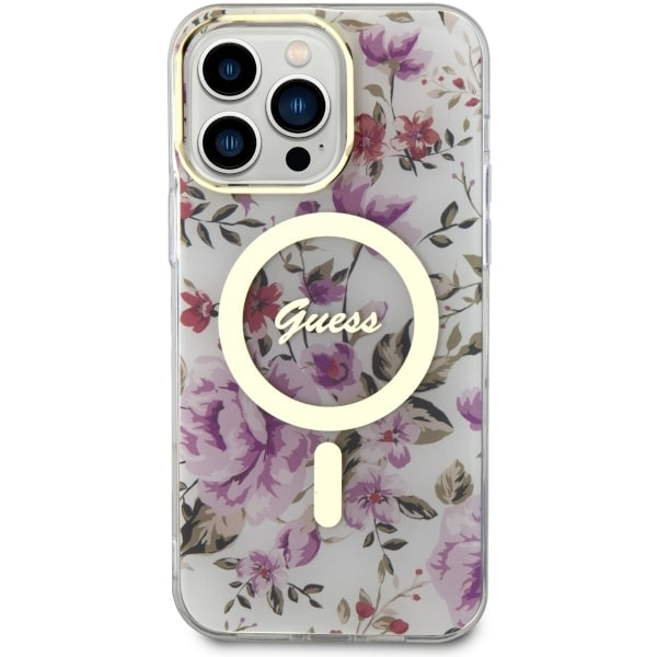 Etui Guess GUHMP14LHCFWST iPhone 14 Pro 6.1" transparent hardcase Flower MagSafe Case