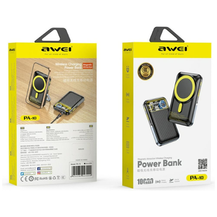 Powerbank Awei PA-10 10000mAh indukcyjny MagSafe Czarny