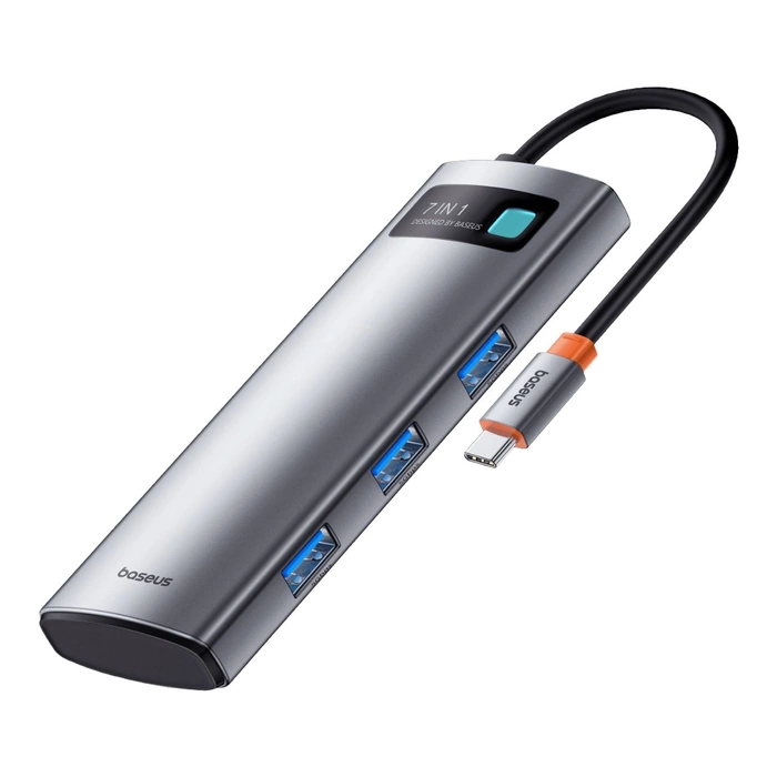BASEUS HUB adapter przejściówka 7w1 Typ C na 3x USB3.0 / PD / HDMI 4K 60Hz / SD/TF szary B00030708811-00/BS-OH146