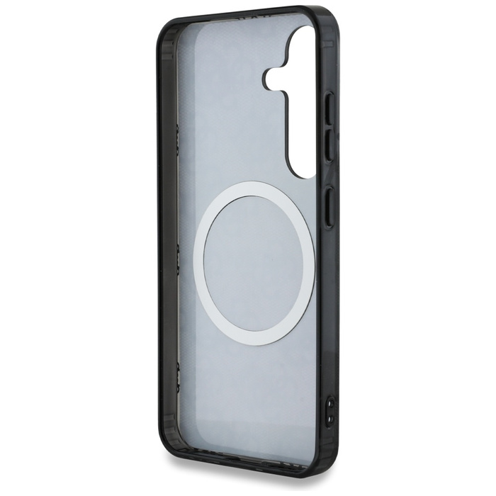 Etui Guess 4G Background Gold             Electroplated Peony Pattern MagSafe do Samsung Galaxy S25 czarny