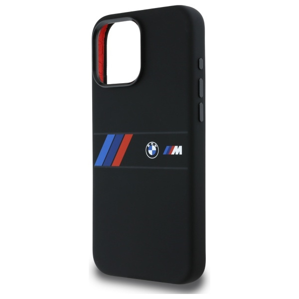 Etui BMW iPhone 16 Pro Max czarny/black hardcase Silicone Middle Stripe MagSafe