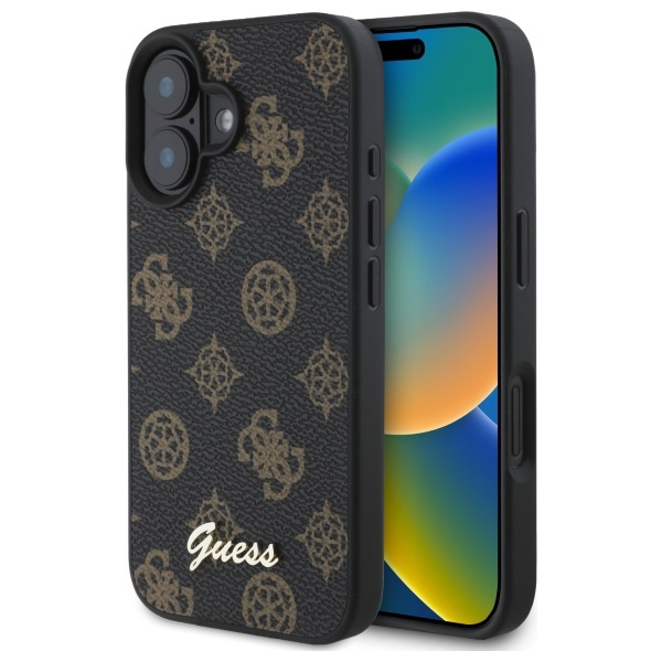 Etui Guess iPhone 16 czarny/black HC MagSafe PU Peony Script