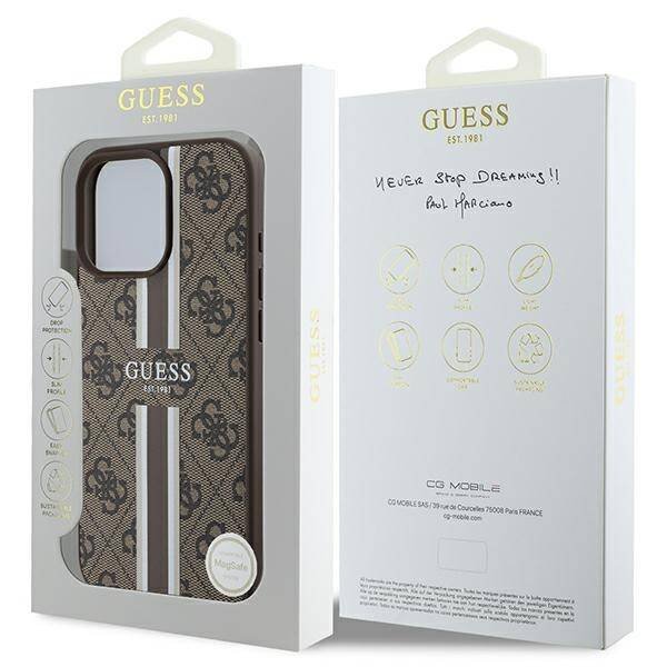 Etui Guess iPhone 16 Pro Max brązowy/brown MagSafe 4G Printed Stripes