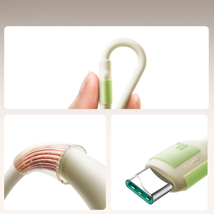 Kabel Joyroom S-A53 60W USB-C - USB-C z fluorescencyjną końcówką 2 m - beżowy
