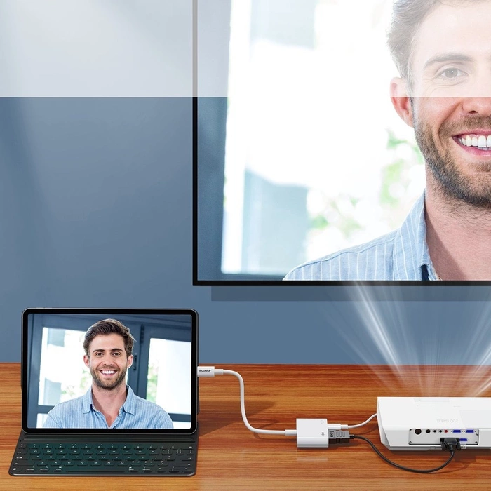 [PO ZWROCIE] Joyroom adapter przejściówka ze złącza Lightning (męski) na cyfrowe HDMI (żeński) + Lightning (żeński) FullHD 1080p 60Hz biały (S-H141 white)