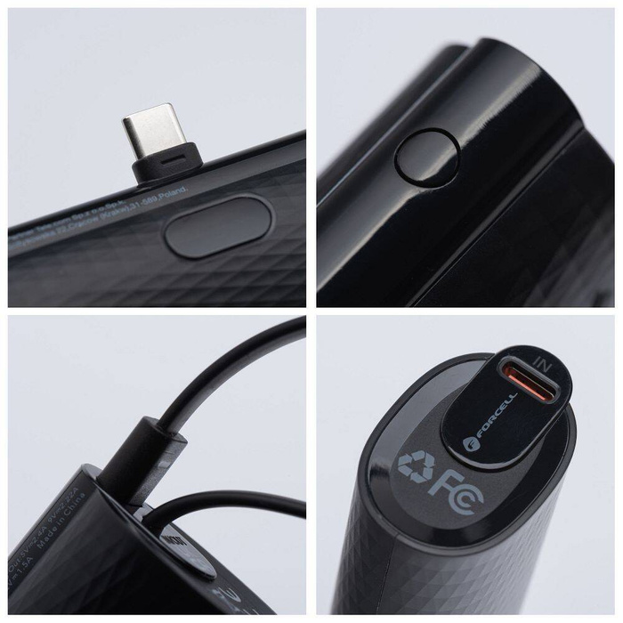 Powerbank Forcell F-Energy Power Plug F5K3 PD 20W 5000 mAh z wbudowanym złączem USB C czarny