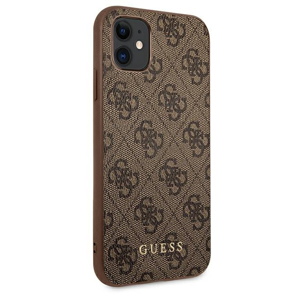 Etui GUESS Apple iPhone 11 4G Metal Gold Logo Brązowy Hardcase