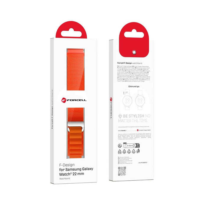 Pasek do Samsung Galaxy Watch Forcell F-Design FS05 sprzączka włókno poliestrowe 22 mm pomarańczowy