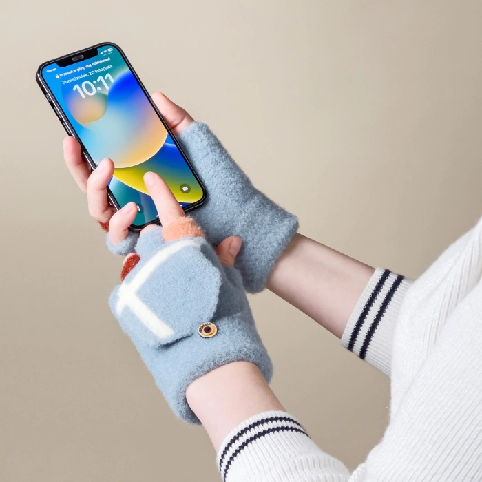 Rękawiczki zimowe do telefonu mitenki damskie / dziecięce - niebieskie