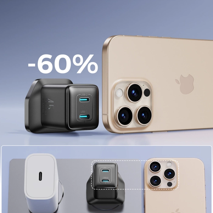 Ładowarka sieciowa Joyroom JR-TCG17 45W 2 x- USB-C (wtyczka UK) - czarna