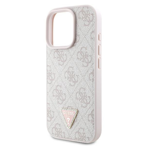 Etui Guess iPhone 16 Pro Max 6.1" różowy/pink hardcase Leather 4G Triangle Strass MagSafe