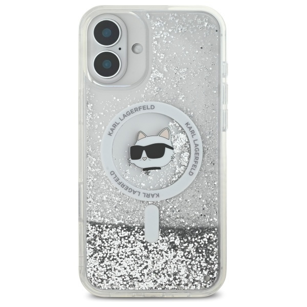 Etui Karl Lagerfeld iPhone 16 6.1" hardcase transparent Liquid Glitter Choupette Head Magsafe