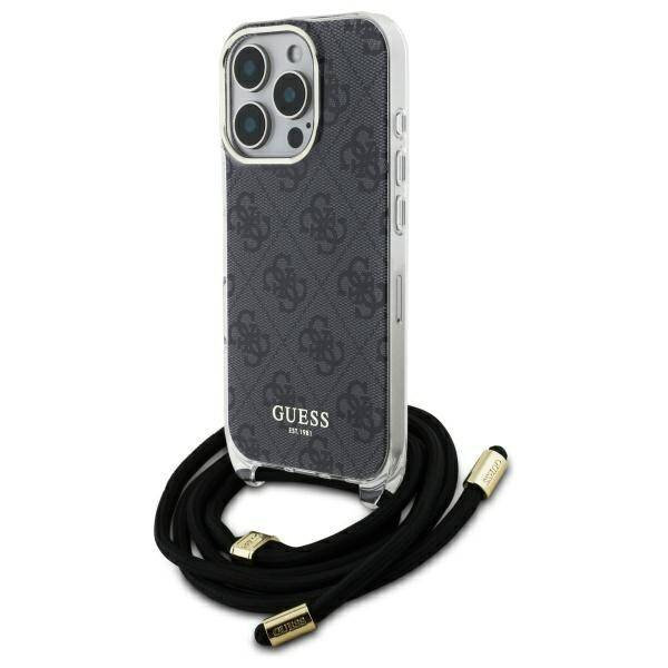 Etui Guess iPhone 16 Pro czarny/black hardcase Crossbody Cord 4G Print