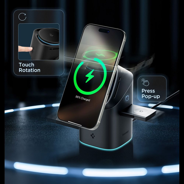 ŁADOWARKA INDUKCYJNA SPIGEN ESSENTIAL EF223MS 3IN1 QI2 ROTARY MAGSAFE WIRELESS CHARGER CZARNA
