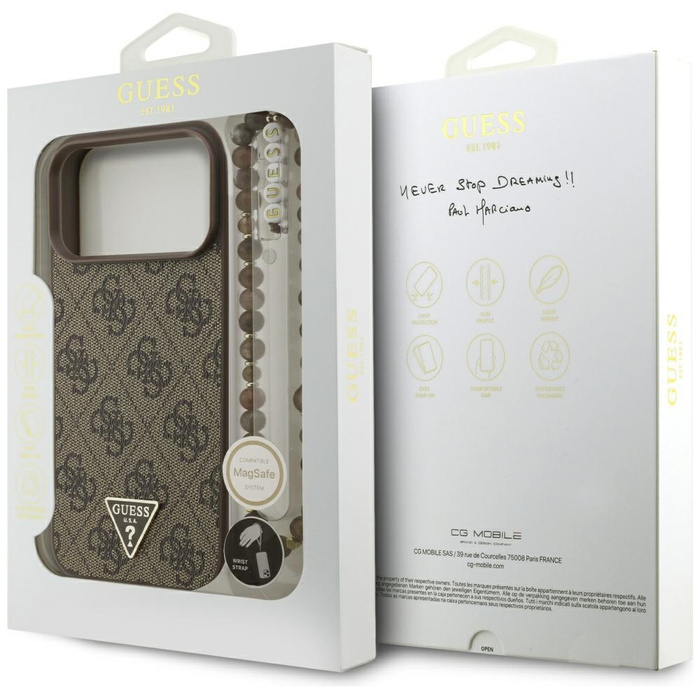 Etui Guess 4G Strap Triangle Logo        MagSafe do iPhone 17 Pro Max brązowy