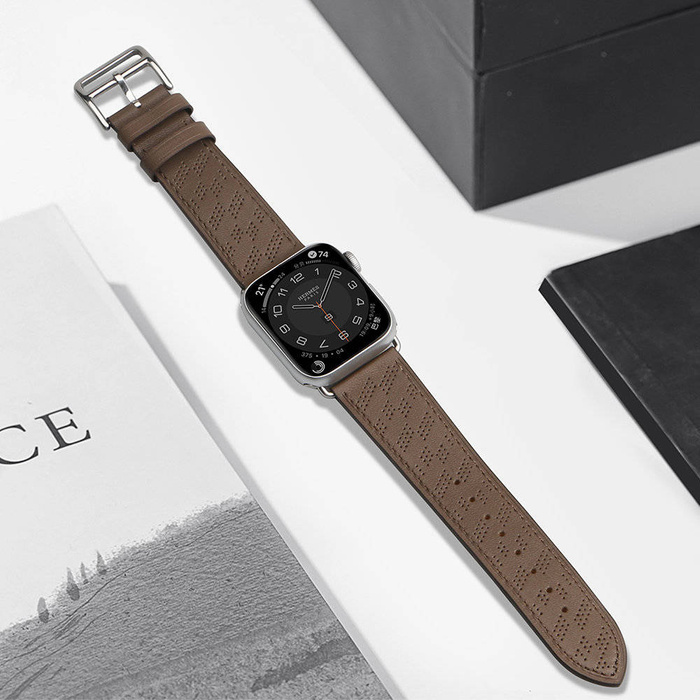 Pasek Strap Leather skórzany pasek Apple Watch Ultra, SE, 8, 7, 6, 5, 4, 3, 2, 1 (49, 45, 44, 42  mm) opaska bransoleta ciemnobrązowy