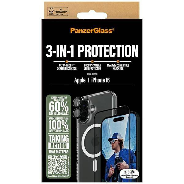 Etui PanzerGlass Bundle 3in1 iPhone 16 6.1" D3O Hardcase + Screen Protector UWF+ Lens B1291+2861+1283
