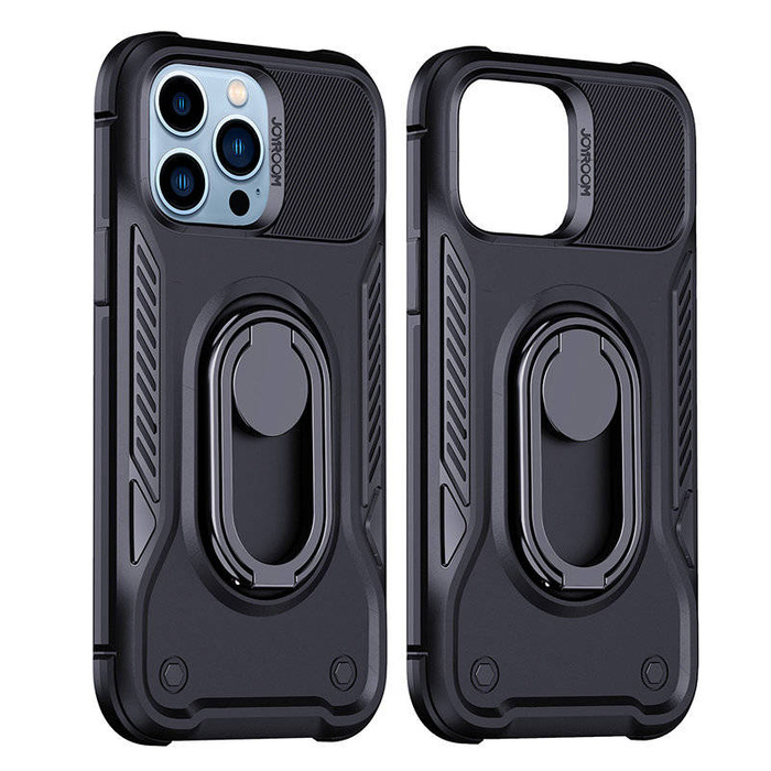 Etui Joyroom Dual Hinge Etui iPhone 14 Pro Pancerny Pokrowiec Z Podstawką Uchwytem Ring Holder Czarne Case