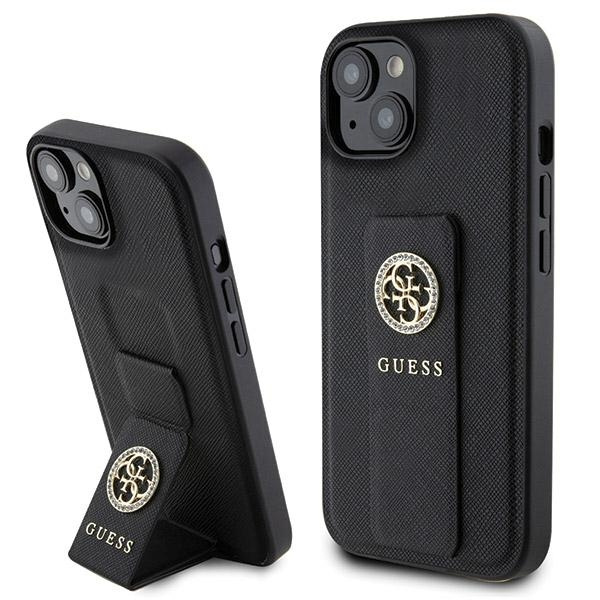 Etui Guess GUHCP15SPGSSADK iPhone 15 6.1" czarny/black hardcase Grip Stand 4G Saffiano Strass Case
