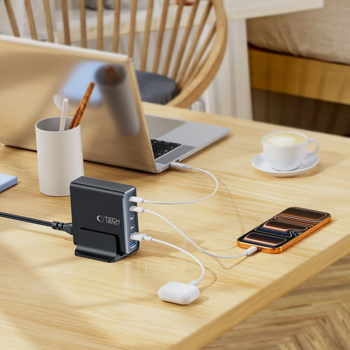 TECH-PROTECT DC160W-GAN 6-PORT DESKTOP CHARGER PD 160W / QC3.0 BLACK