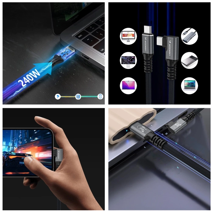Kabel kątowy Wozinsky WPS2-UY41S USB-C Thunderbolt 4 240W 2m - czarny