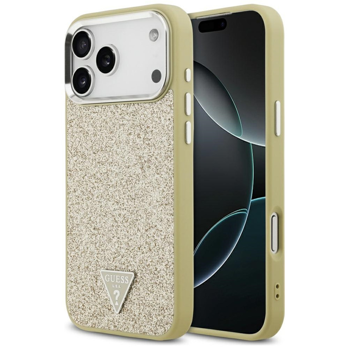 Etui Guess Glitter Triangle Logo MagSafe do iPhone 17 Pro Max złoty