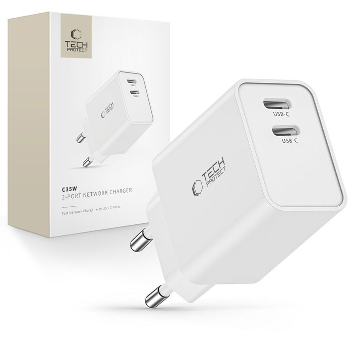 ŁADOWARKA TECH-PROTECT C35W 2-PORT NETWORK CHARGER PD35W WHITE