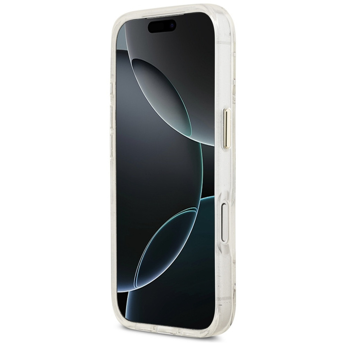 Etui Guess IML Glitter Flowers Triangle  MagSafe do iPhone 17 Pro Max biały