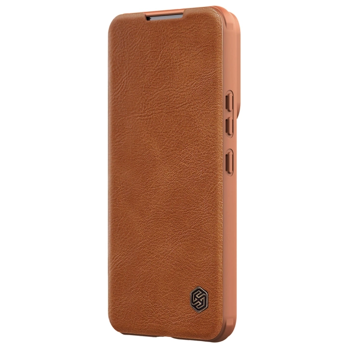 Nillkin Qin Leather Pro Case etui do Samsung Galaxy S22+ (S22 Plus) osłona na aparat kabura pokrowiec obudowa z klapką brązowy