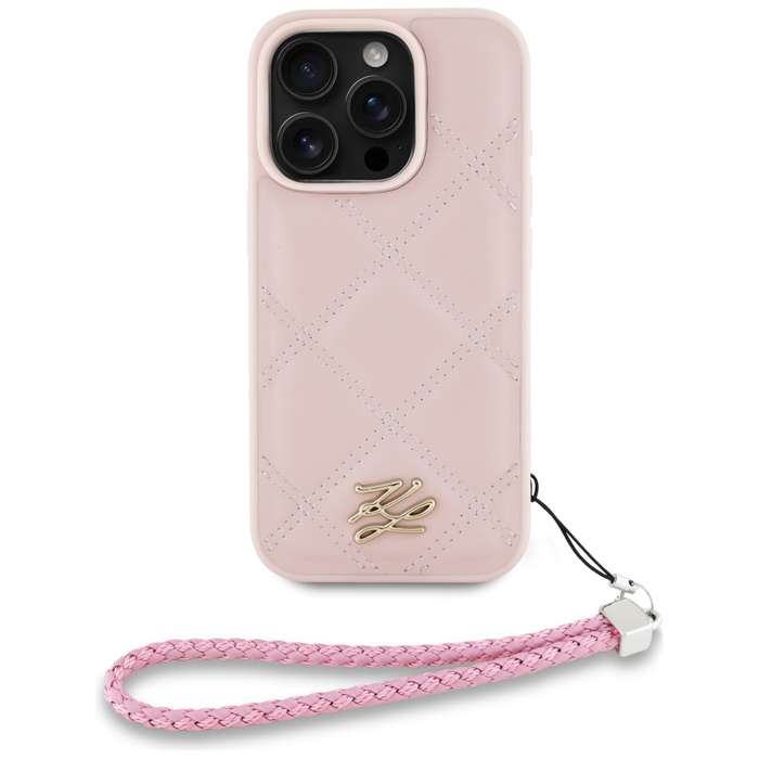 Etui Karl Lagerfeld Quilted Initial Logo & Chain Strap do iPhone 16 Pro różowy