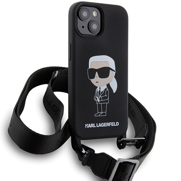Etui Karl Lagerfeld KLHCP15SSCBSKNK iPhone 15 6.1" hardcase czarny/black Crossbody Silicone Ikonik Case