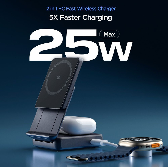 SPIGEN ESSENTIAL EF302MOQ Qi2.2 2IN1 MAGNETIC MAGSAFE WIRELESS CHARGER BLACK