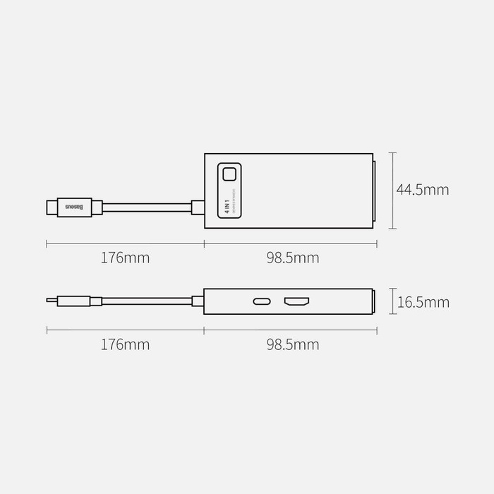 Baseus Metal Gleam 4w1 wielofunkcyjny HUB USB Typ C - USB Typ C Power Delivery 100 W / HDMI 4K 30 Hz / USB 3.2 Gen 1 / USB 2.0 (CAHUB-CY0G)