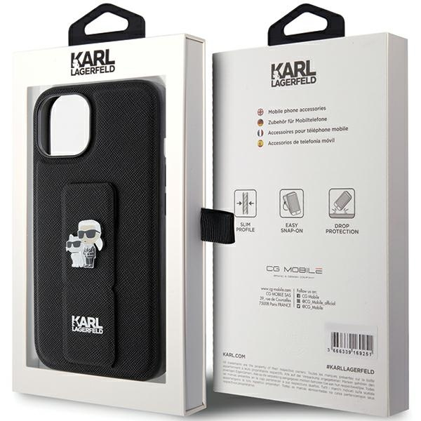 Etui Karl Lagerfeld KLHCP15SGSAKCPK iPhone 15 6.1" czarny/black hardcase Gripstand Saffiano Karl&Choupette Pins Case