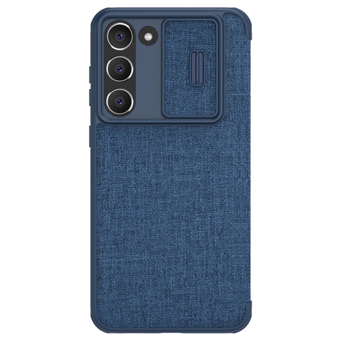 Nillkin Qin Cloth Pro Case etui Samsung Galaxy S23 pokrowiec z klapką osłona na aparat niebieskie