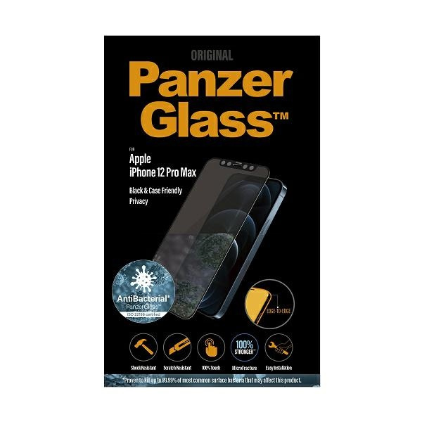 PanzerGlass E2E Super+ iPhone 12 Pro Max Case Friendly AntiBacterial Microfracture Privacy czarny/black