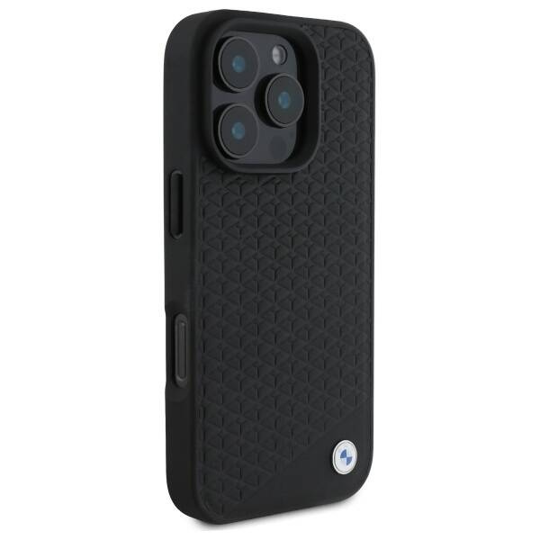 Etui BMW iPhone 16 Pro czarny/black hardcase Sign Leather Diamond Metal Logo MagSafe