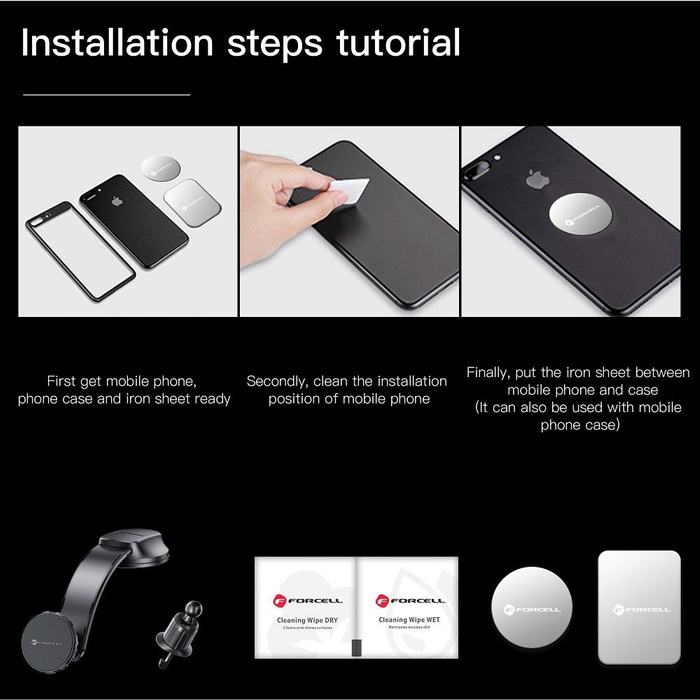 Uchwyt na telefon do samochodu magnetyczny Forcell F-Grip MagFlex do szyby / deski / kratki czarny