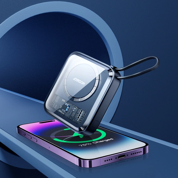 Joyroom powerbank indukcyjny 10000mAh Icy Series 22.5W z wbudowanym kablem Lightning czarny (JR-L007)