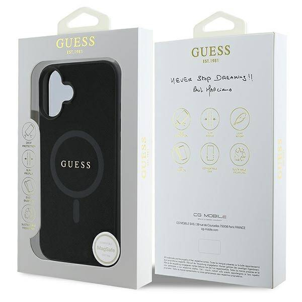 Etui Guess iPhone 16 Plus czarny/black HC MagSafe PU Saffiano Classic Logo