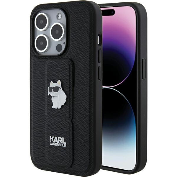 Etui Karl Lagerfeld KLHCP15XGSACHPK iPhone 15 Pro Max 6.7" czarny/black hardcase Gripstand Saffiano Choupette Pins Case