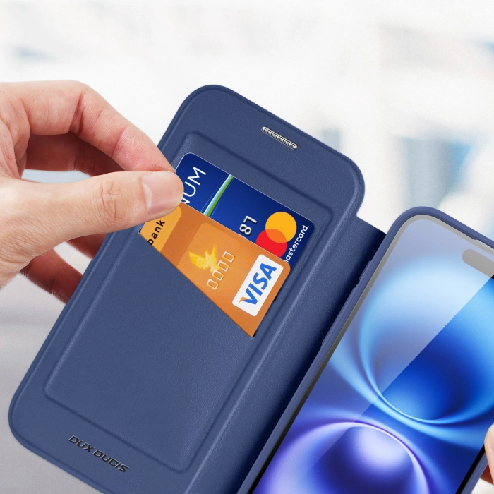 Etui Dux Ducis Skin X Pro na iPhone 17 z portfelem, kompatybilne z MagSafe – niebieskie