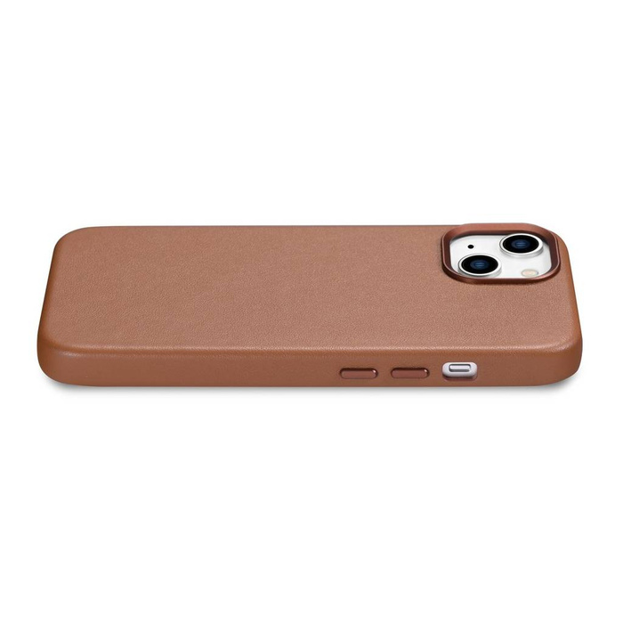 iCarer Case Leather pokrowiec etui z naturalnej skóry do iPhone 14 brązowy (WMI14220705-BN) (kompatybilne z MagSafe)