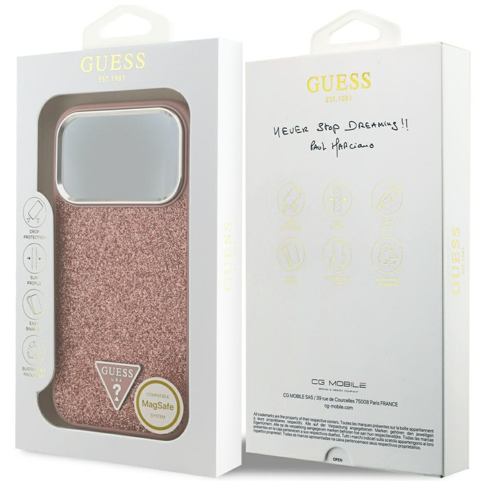 Etui Guess Glitter Triangle Logo MagSafe do iPhone 17 Pro różowy