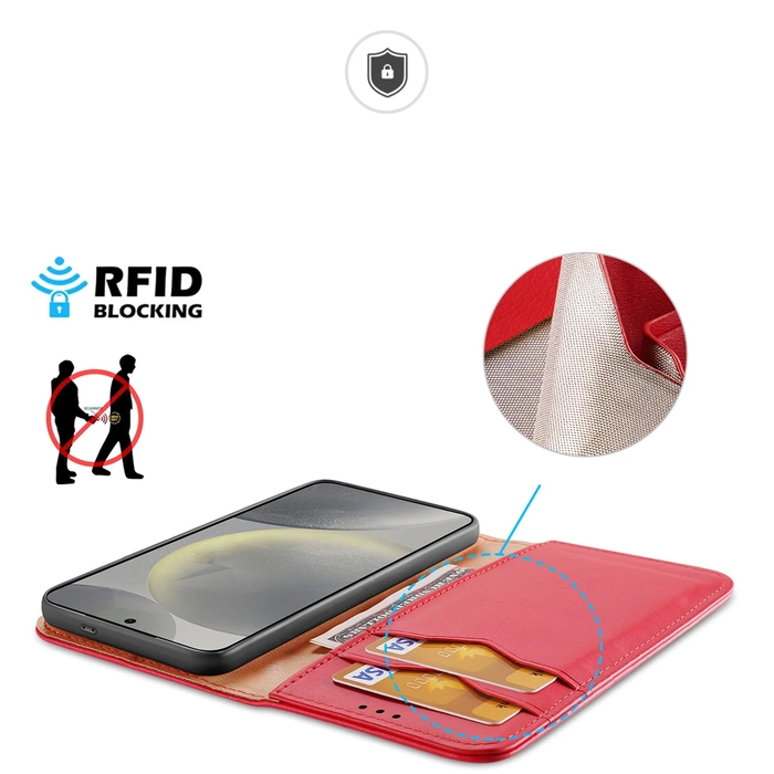 Etui Dux Ducis Hivo z klapką i blokadą RFID do Samsung Galaxy S24 Plus - czerwone